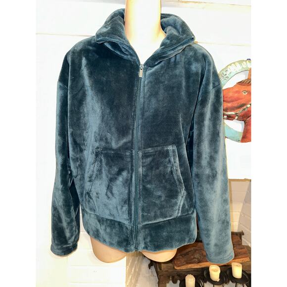 CHAMPION TEAL BLUE FAUX FUR WARMUP YOGA GORPCORE JACKET XS - Picture 1 of 7